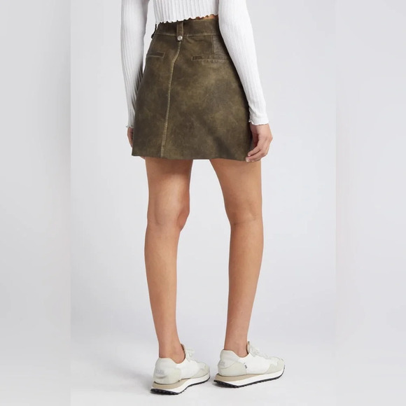 NWT BLANKNYC Zip Pocket Faux Leather Mini Skirt in Wild World Green Brown Y2K 26 - Picture 2 of 15